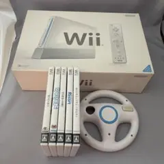 Wii 本体 ソフト5本 ハンドル付き