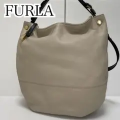 良品 フルラ ハンドバッグ ショルダー ソフトレザー パドロック付 グレージュ