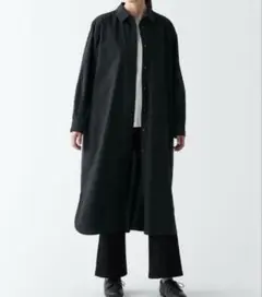 無印良品 洗いざらしレギュラーカラー長袖ワンピース ブラック S