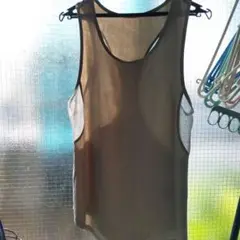 グレーベージュ メッシュ ノースリーブ トップス