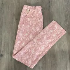 ピンク ストレッチパンツ お花 薔薇