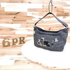 美品【シンクビー】デニム アイコニック チャーム ハンドバッグ グレー×黒