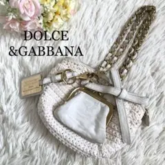 ✨美品✨ドルガバ ハンドバッグ チェーン ニット×レザー 白 がま口