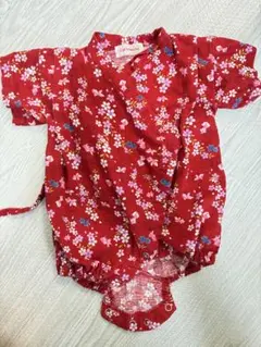 Cat's House 赤い花柄 甚平 70cm