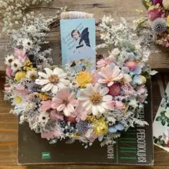 ドライフラワー*秋色紫陽花&マーガレット*花籠リース*スワッグ付き