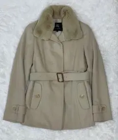 BURBERRY バーバリー コート ベルト付き ベージュ ピーコート ファー