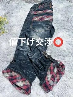 NYLAUSナイラス✨ダブルベルトループ ダメージデニム 濃紺 Mサイズ
