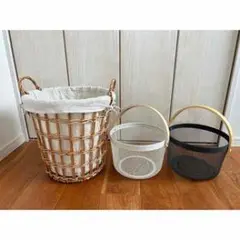 ラタンとメタルのバスケットセット