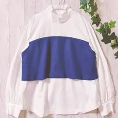 美品✨スーペリオールクローゼット 配色ハイネックシャツ 綿100 9号 M