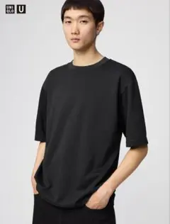 未使用タグ付きUNIQLOエアリズムコットンオーバーサイズT 5分袖 ブラックL