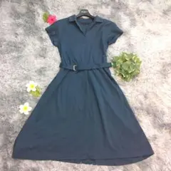 【UNTITLED】 ダークブルー シャツロングワンピース (2) ミモレ丈 M