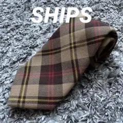 SHIPS チェック柄 ネクタイ ウール　ブラウン 茶 ベージュ