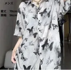 蝶プリント 半袖シャツ XLサイズ