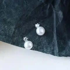 パール スタッドピアス CZ シルバー925 韓国風