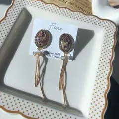 【A19】ドライフラワー 花 リボン ビジュー 大ぶり ピアス イヤリング