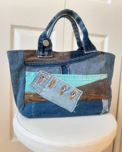 ハンドメイド　デニムリメイクトートバッグ