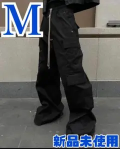 新品未使用 カーゴパンツ Mブラックナイロンワイドカーゴパンツ韓国系