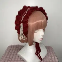 ハンドメイド　ヘッドドレス　赤
