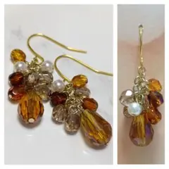 No.209 雫ビーズの鈴なりピアス ハンドメイド