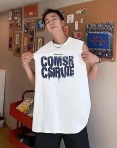 【ＳＡＬＥ】メンズ　XL　白　ノースリーブ　韓国　夏　アメリカ風　シャツ　服