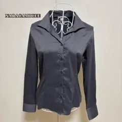 ●美品【NARACAMICE 】ストライプシャツ(0)　フォーマル　グレー系