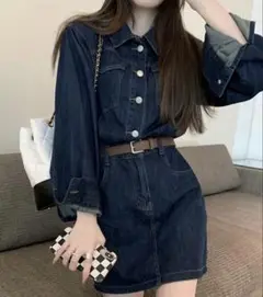 DayCloset ダークデニム 長袖ワンピース