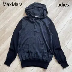 美品 Max Mara フーデットニット シルク100u0026ウール100 M 黒