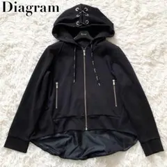 未使用級✨ダイアグラム 現行 パーカー ボンディング フリル ロゴ 黒