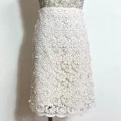 ❤️美品 クローラ オフホワイト コットン総レースひざ丈タイトスカート 38 M