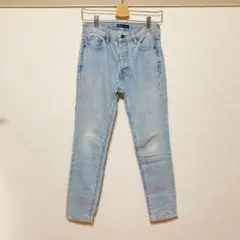 リーバイス　ハイウエスト　ダメージ　デニム　ジーンズ　ライトブルー