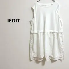 b572【IEDIT】ノースリーブパッチワークフリルチュニック大人カジュアル無地