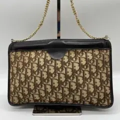 クリスチャンディオール キャンバス×レザー ショルダーバッグ トロッター 茶色