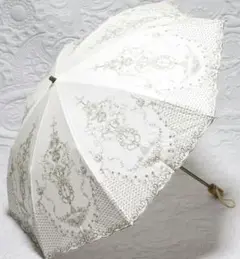 新品【晴雨兼用 折りたたみ傘 】麻混 繊細 高級感 豪華刺繍 雨傘 日傘 白