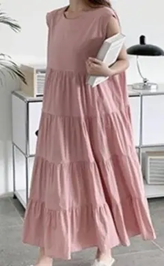 フリースタイリスト ノースリーブティアードワンピース ピンク