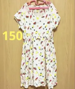 フルーツ柄★半袖 レーヨン ワンピ★果物 ウエストゴム★H&M