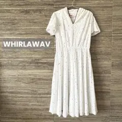WHIRLAWAV◎ドット柄シアー半袖ワンピース 水玉白ホワイトワンピース 馬