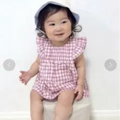 SiShuNon ピンクチェックワンピース セット 70-90cm フリーサイズ