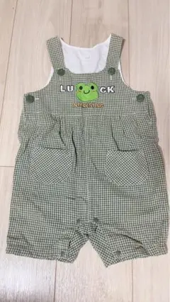 カエルプリント チェック柄オーバーオール　サロペット　レトロ