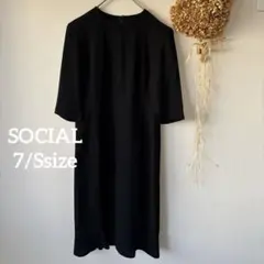 【ソシアル】 7♪ レディース ワンピース 喪服 半袖 肩パッド付き ブラック