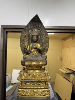 送料無料　旧家蔵出　江戸期木彫り玉眼仏像　高さ17.5ｃｍ 送料無料 旧家蔵出 江戸期木彫り玉眼仏像 高さ17.5cm