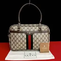 極 美品 オールドグッチ シェリーライン レザー トートバッグ ハンドバッグ 茶