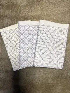 手書き図案　刺し子布　3枚セット　さらし　生地　刺し子ふきん　fuu