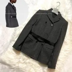 本物 美品 PRADA プラダ Wボタン レザーベルト付き ジャケット Pコート