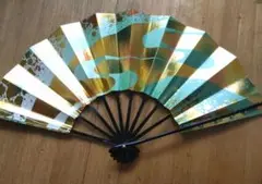 緑金抽象模様 舞扇子