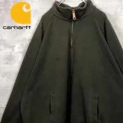 【カーハート】ハーフジップスウェット ワンポイントロゴ カーキ 2XL