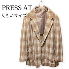 PRESAT プレサット ベージュチェック柄 2ボタンジャケット XL相当