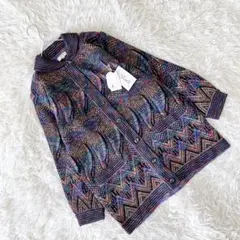 新品 《ユール》 (M) アンゴラ混ニットジャケット 幾何学模様 カラフル 羽織