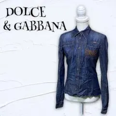 【DOLCE u0026 GABBANA】『XS』デニムシャツ 希少サイズ ビッグロゴ