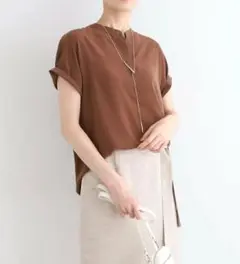 INDIVI ヴィドレーピー スキッパー ブラウス ウォッシャブル ブラウン