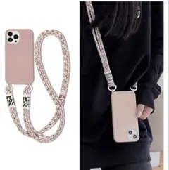ピンク ショルダーストラップ付きiPhoneケース
